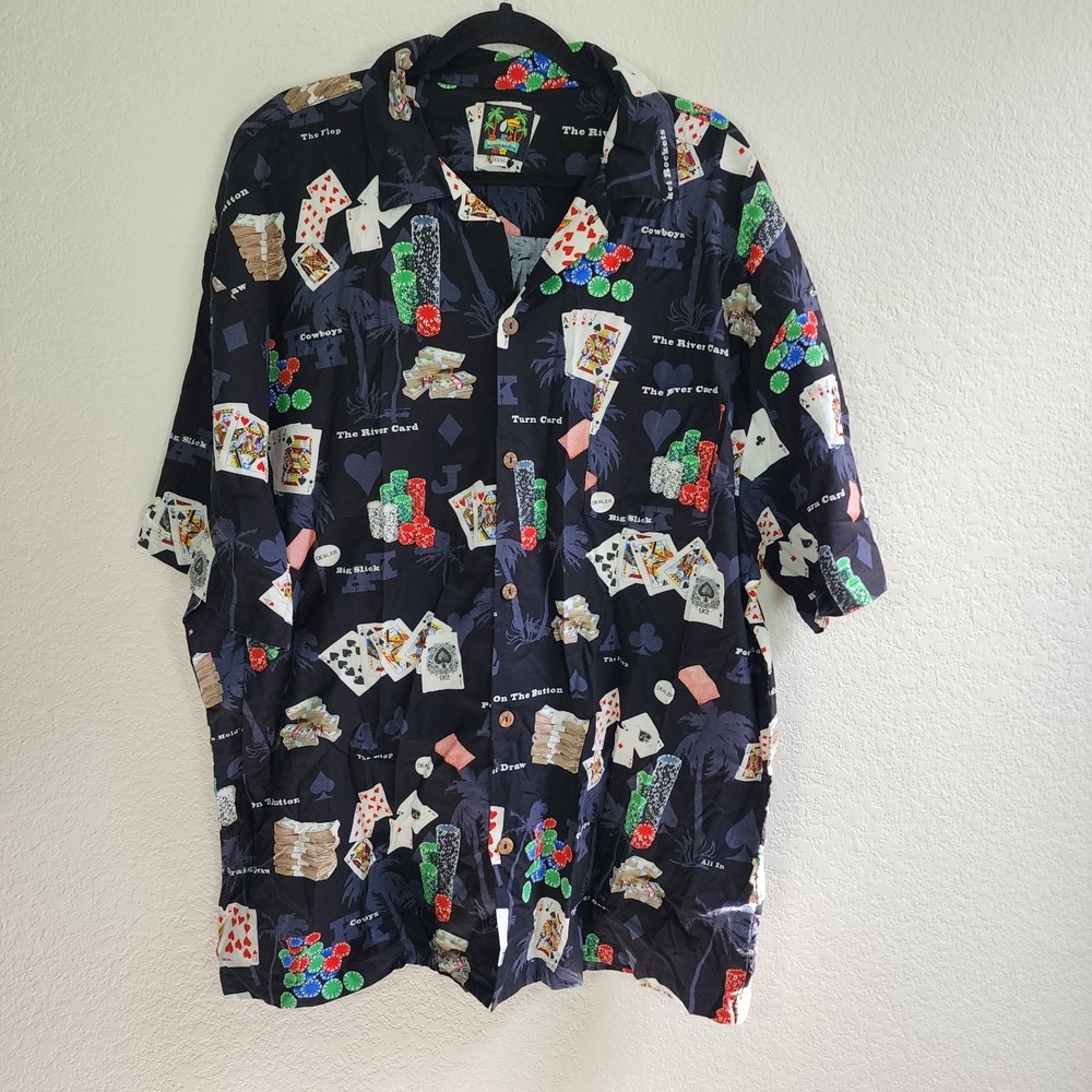 Vintage Benny's Aloha Shirt Men 3X Black Casino Hawaiian USA Made Vacation Beach